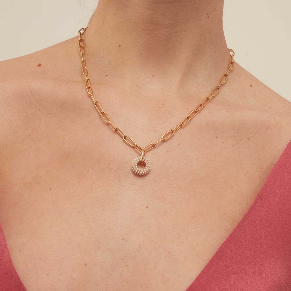 Pave Encrusted Doughnut Link Necklace
