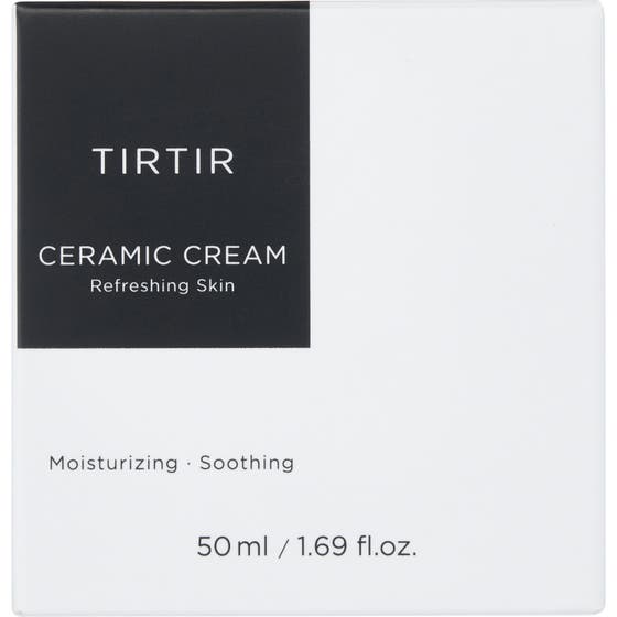 TIRTIR Ceramic Cream 50 ml fuktkräm ansikte i vit och svart kartong för en lugnande ceramidrutin och len hud