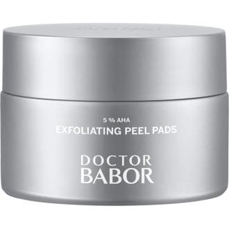 Doctor Babor 5% AHA Exfoliating Peel Pads 60 st ger lyster med aha peeling pads i en stilren silverfärgad burk.