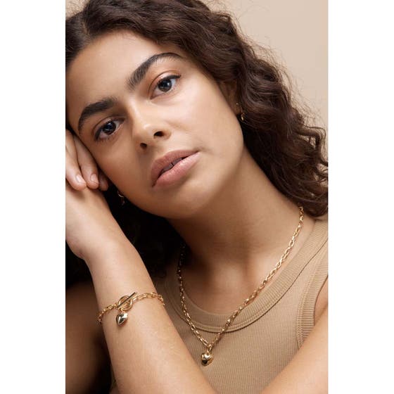 Puffed Heart T-Bar Chain Bracelet