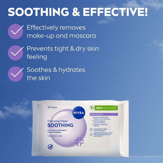NIVEA Sensitive Cleansing Wipes 25 st lugnande sminkborttagning i mjuk förpackning mot blå himmel