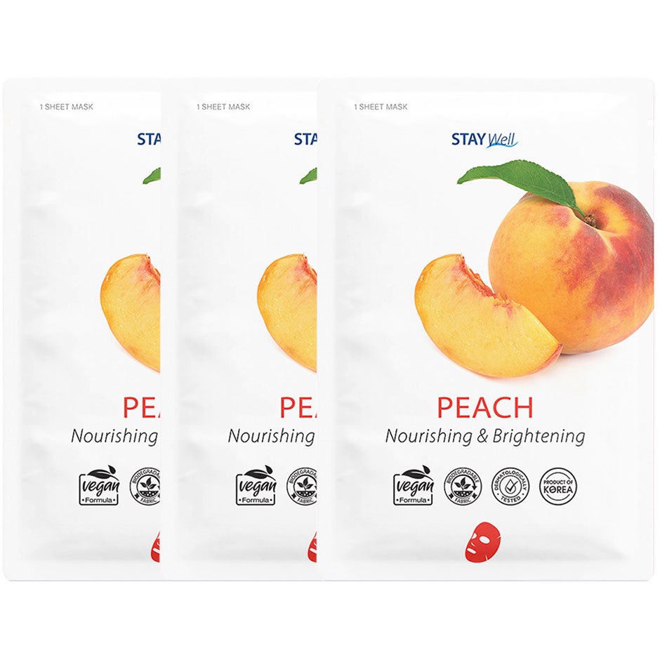 Stay Well Vegan Sheet Mask Peach 3pcs