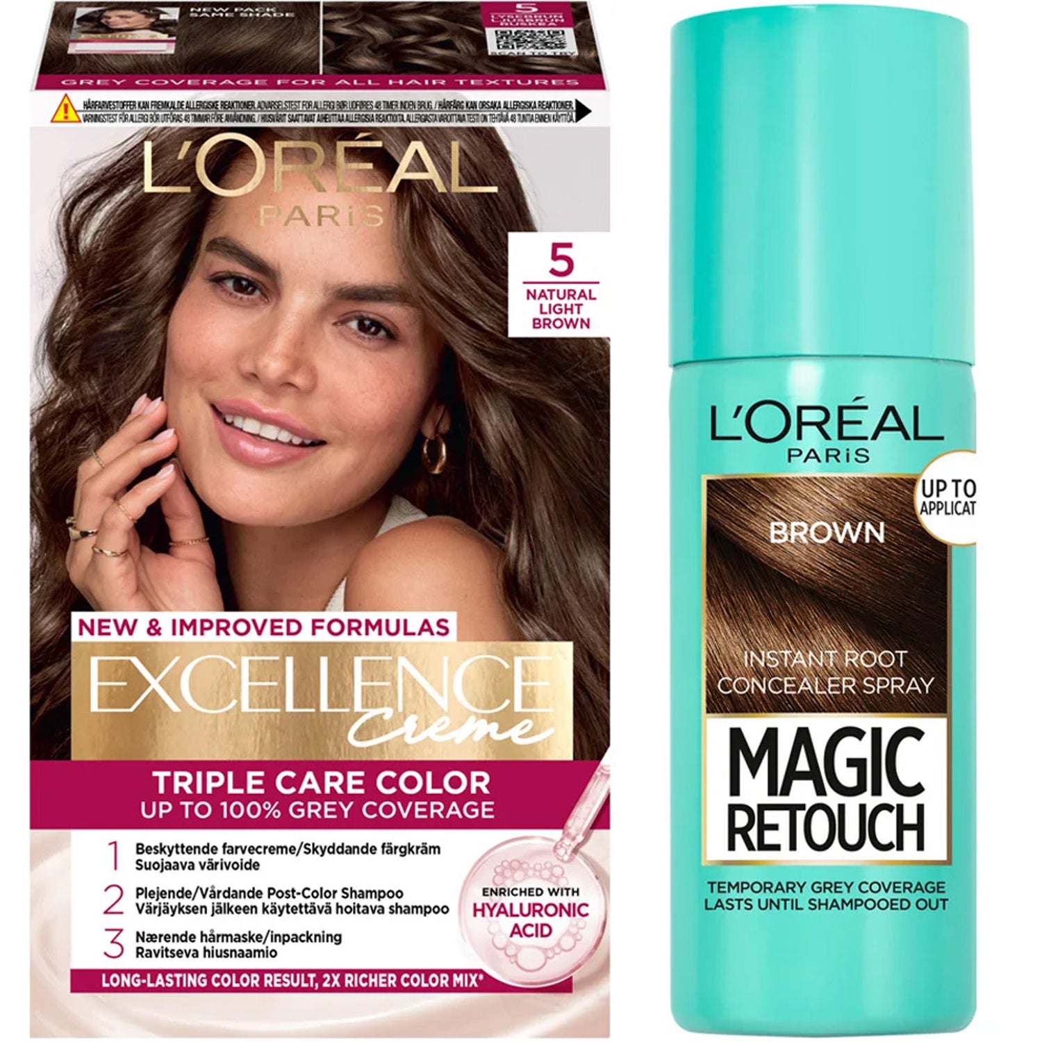 L'Oréal Paris Excellence 5 Natural Light Brown + Magic Retouch Roots 3 Brown