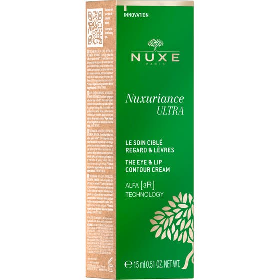 Nuxe Nuxuriance ULTRA 15 ml anti-age ögonkräm återfuktande i en grön tub med guldkork och dekorativa blad
