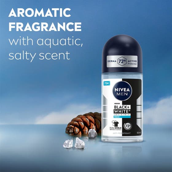 NIVEA Men Black & White Fresh 50 ml antiperspirant med fläckskydd i glasflaska mot vattendroppar