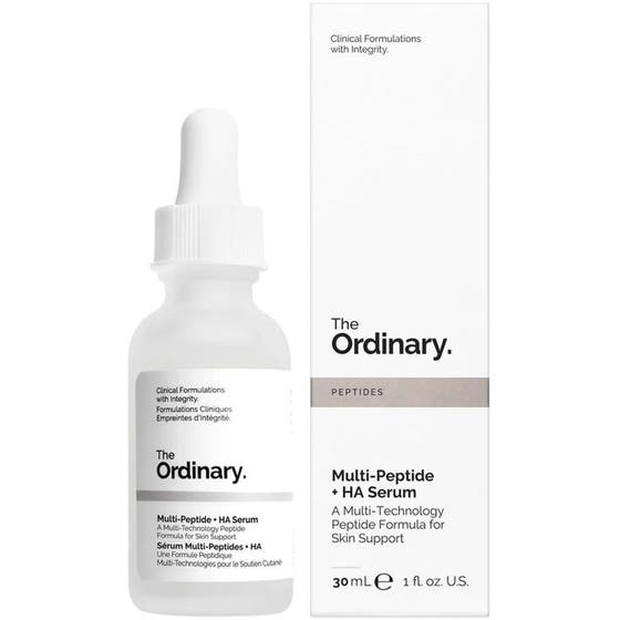 The Ordinary Multi-Peptide HA Serum 30 ml ger antiaging och återfuktning i frostat glas med vit pipett.