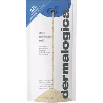 Dermalogica Daily Microfoliant Refill 74 g ansiktspeeling pulver i vit pappersförpackning som ger lyster.