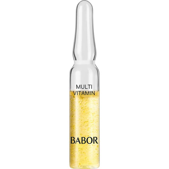 Babor Multi Vitamin 2 ml babor ampuller behandling ger lyster med gult bubbligt serum i en genomskinlig glasampull