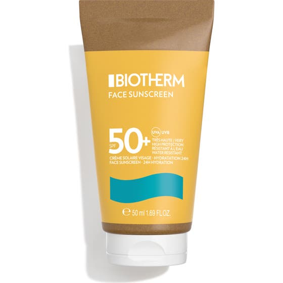 Biotherm Waterlover Sunscreen SPF50 50 ml i miljövänlig tub som motverkar ålderstecken och skyddar ansiktet.