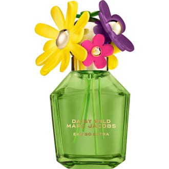 Marc Jacobs Daisy Wild Eau so Extra 100 ml parfym i grön glasflaska med stora gula rosa och lila blommor på locket