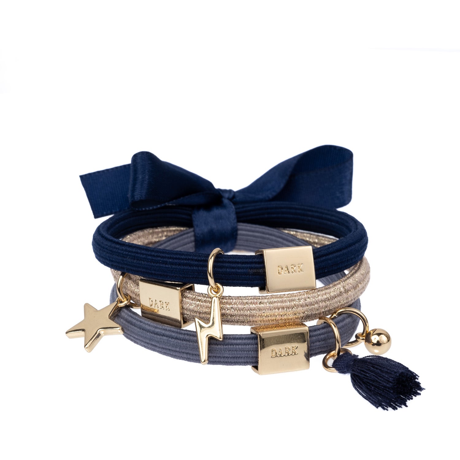 Dark Dark Hair Ties Charm Combo Navy Blues W/Gold - 3 pcs parfym