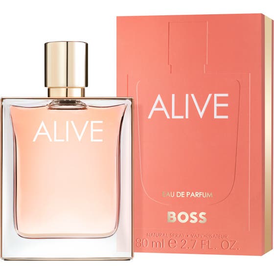 Hugo Boss Boss Alive EdP 80ml damparfym i glasflaska med guldkork och rosa ytterförpackning