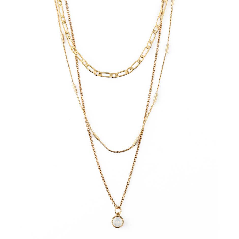 Swarovski White Opal Drop 3-Row Necklace