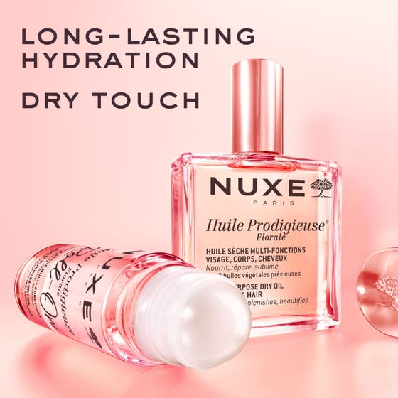 Nuxe Huile Prodigieuse Florale 60 ml roll-on kroppsolja som används på armen för en lysterfull hud