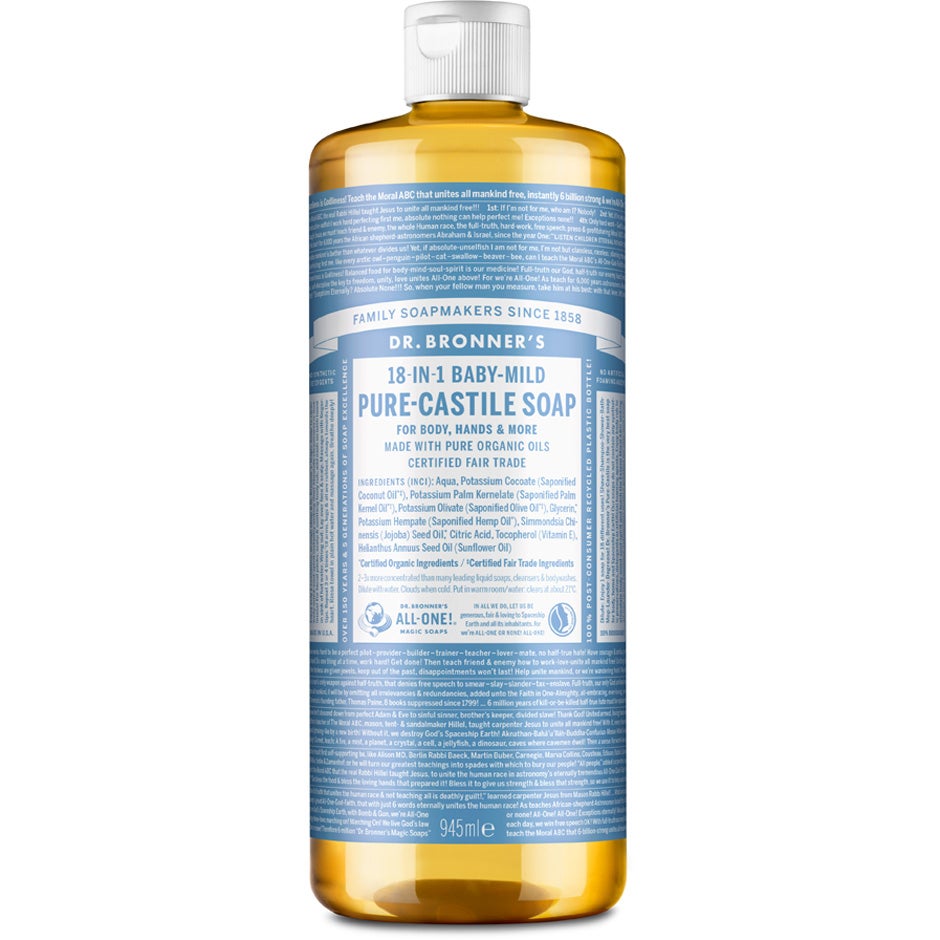Dr-Bronner's Pure Castile Liquid Soap Baby-Mild Unscented For Body, Hands More 945 ml