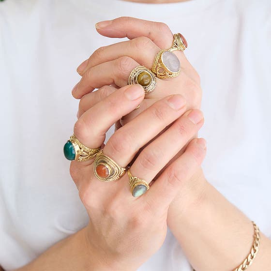 Bohemian Ring Big Brass Labradorite