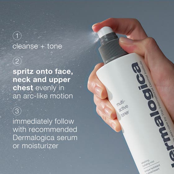 Dermalogica Multi-Active Toner 250 ml alkoholfritt ansiktsvatten för känslig hud med textur av klara vattendroppar