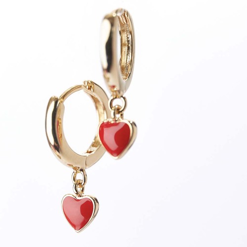 Orelia Enamel Red Heart Drop Huggie Earrings