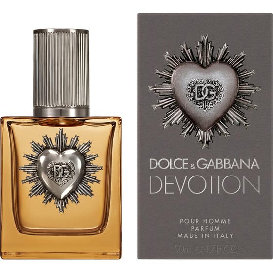 Dolce & Gabbana Devotion Pour Homme Parfum 50 ml herrparfym i glasflaska med silvrigt hjärta och matchande ask