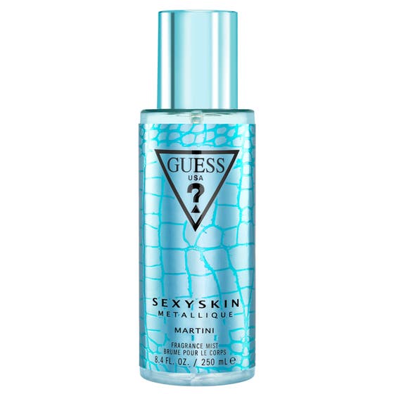 GUESS Sexy Skin Body Mist Metallique Martini 250 ml body mist dam i turkos flaska med krokodilmönster och metalliskt blått lock