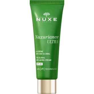 Nuxe Nuxuriance Ultra spf-kräm i grön tub med guldkork är en anti-aging kräm med solskydd som ger lyster.