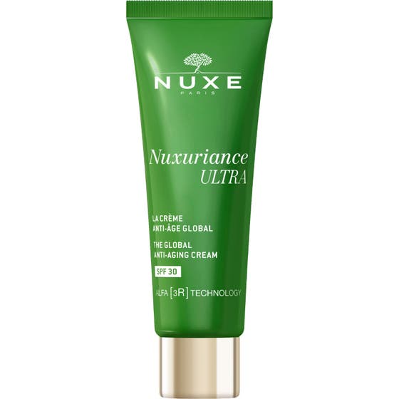 Nuxe Nuxuriance Ultra spf-kräm i grön tub med guldkork är en anti-aging kräm med solskydd som ger lyster.