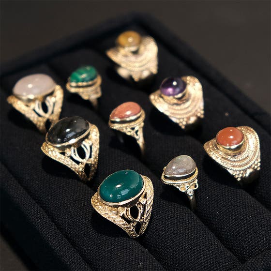 Bohemian Ring Big Brass Labradorite