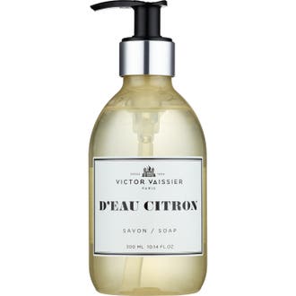 Victor Vaissier D'Eau Citron 300 ml rengörande flytande tvål i genomskinlig plastflaska med svart pump.