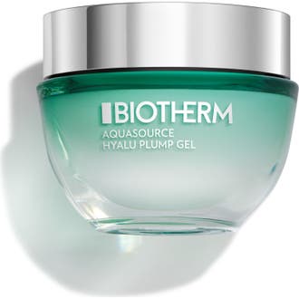 Biotherm Aquasource Hyalu Plump Gel återfuktande ansiktsgel för kombinerad hud i en grön glasburk med silverlock