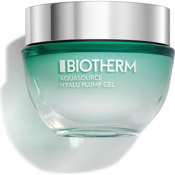 Biotherm Aquasource Hyalu Plump Gel återfuktande ansiktsgel för kombinerad hud i en grön glasburk med silverlock