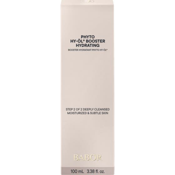 Babor Phyto HY-ÖL Booster Hydrating 100 ml återfuktande ansiktsbooster i en stilren beige kartong för mjuk hud.