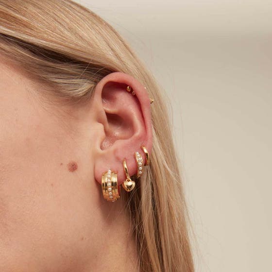 Puffed Heart Drop Huggie Hoops Earrings