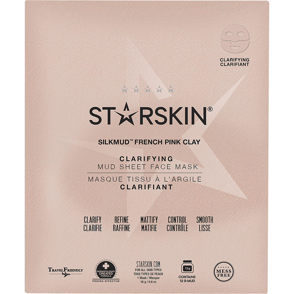 Starskin Silkmud Pink Clay Pink French Clay Purifying Mud Sheet Mask - 16 g