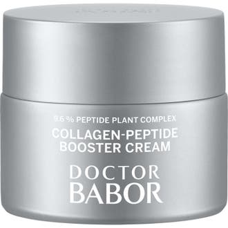 Doctor Babor Collagen-Peptide Booster Cream ansiktskräm som ger spänst i en matt silverfärgad burk med vit text