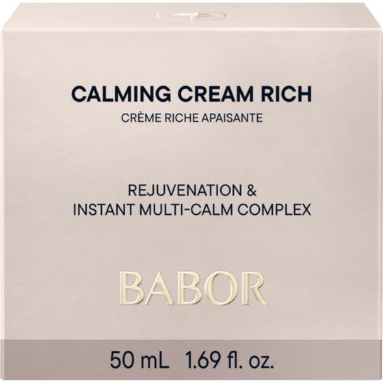 Babor Calming Cream Rich 50 ml lugnande ansiktskräm mot rodnad i vit ytterförpackning med rosa etikett