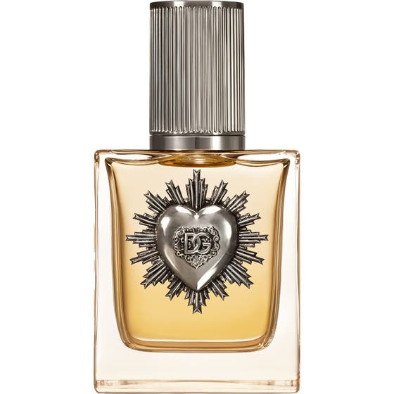 Dolce & Gabbana Devotion Pour Homme 50 ml designerparfym herr i glasflaska med bärnstensfärgad vätska och silverhjärta