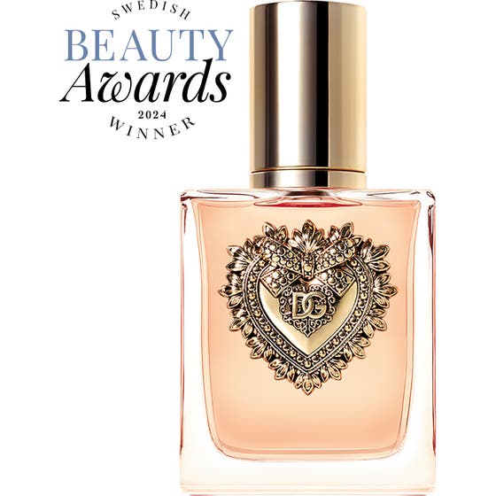 Dolce & Gabbana Devotion Eau de Parfum 50ml damparfym i glasflaska med guldhjärta och matchande vit ytterförpackning