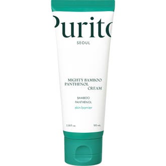 Purito Seoul Mighty Bamboo Panthenol Cream 100 ml stärker hudbarriären i en vit tub med mörkgrönt lock