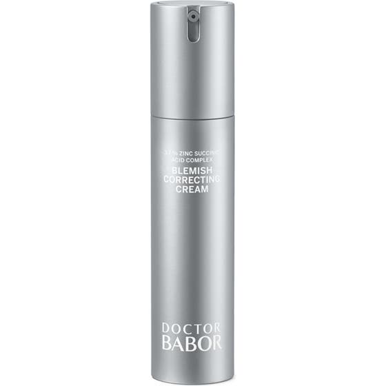 Doctor Babor Blemish Correcting Cream zinkkräm mot orenheter i en minimalistisk silverfärgad pumpflaska.