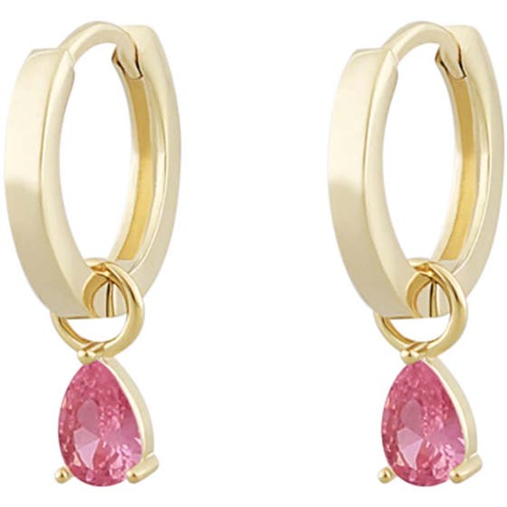 Nuit drop ring pendant ear gold/fuchsia