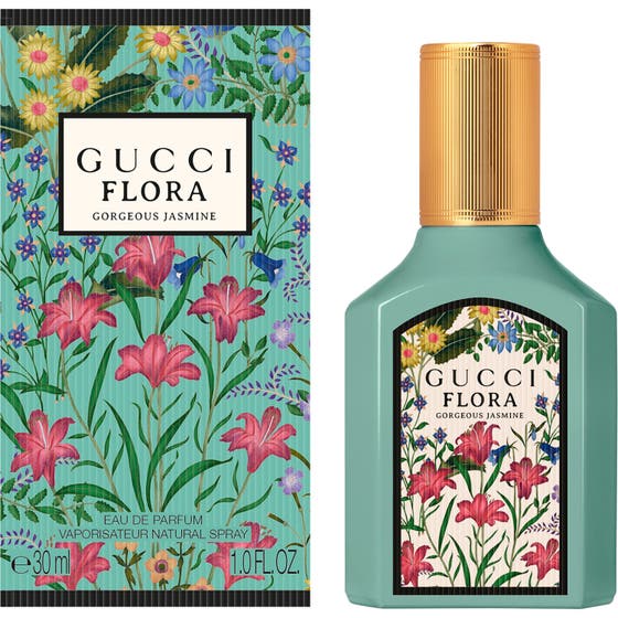 Gucci Flora Gorgeous Jasmine 30 ml eau de parfum blommig jasmin parfym i turkos flaska med dekorativt blommönster