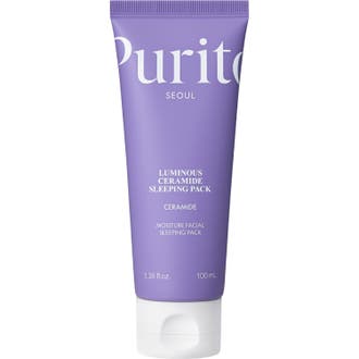 Purito Dermide Cica Barrier Sleeping Pack 80 ml sovmask för djup återfuktning i en lila plasttub med vitt lock