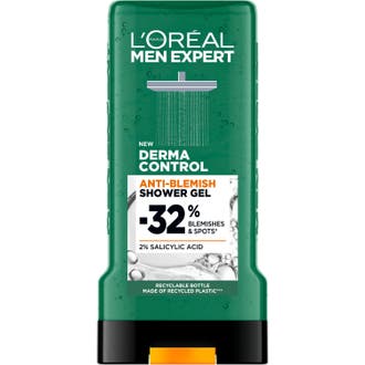 L'Oréal Men Expert Derma Control Anti-Blemish Shower Gel i grön flaska motverkar orenheter med 2% salicylsyra.
