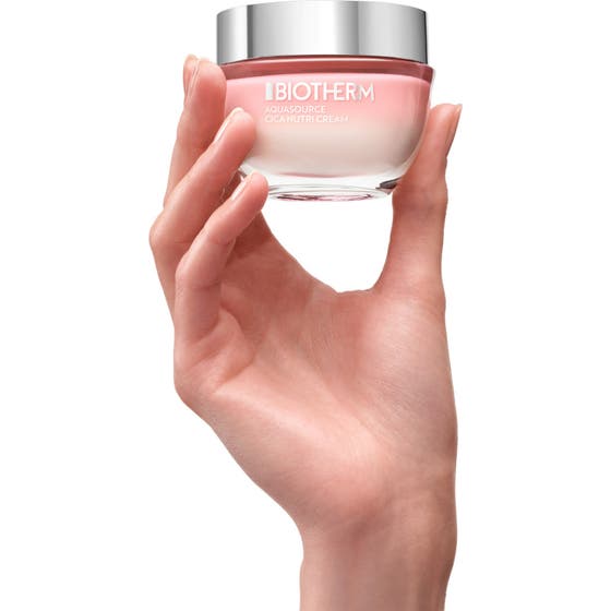 Biotherm Aquasource Cica Nutri 50 ml fuktgivande ansiktskräm med cica visar centella asiatica och life plankton i blå bubblor