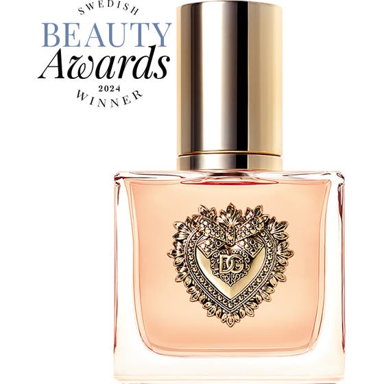 Dolce & Gabbana Devotion Eau de Parfum 30 ml vaniljparfym i glasflaska och vit ask med vackert guldhjärta