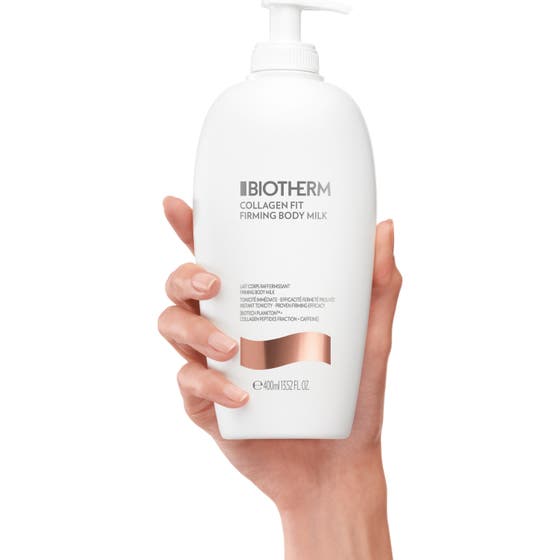 Biotherm Collagen Fit Body Milk 400 ml anti-aging bodylotion för kroppen med krämig ljusrosa textur för hudfasthet