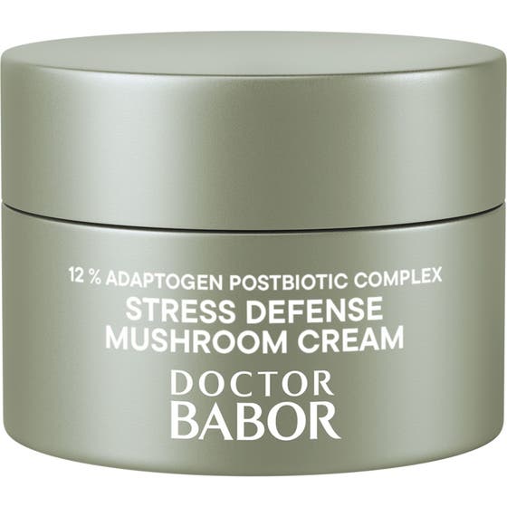 Doctor Babor Cleanformance Stress Defense Mushroom Cream adaptogen ansiktskräm med svampextrakt i burk med grönt lock