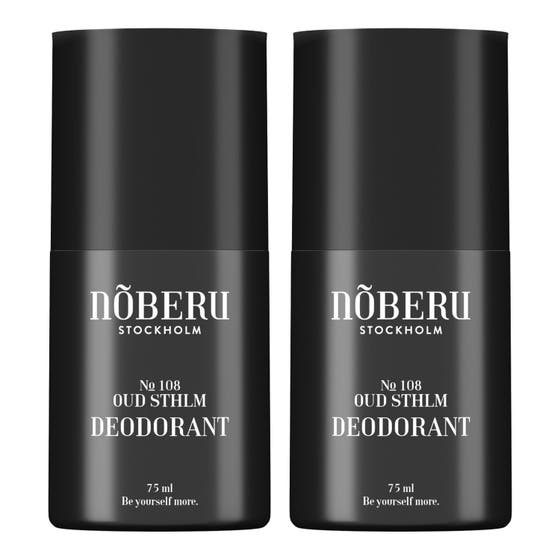 Nõberu Stockholm Oud Deodorant Duo 2x75 ml skyddande kroppsvård i två mattsvarta cylindriska hylsor