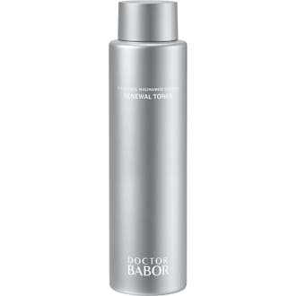 Doctor Babor Renewal Toner förnyande retinol toner i en stilren silverfärgad flaska med matchande lock.