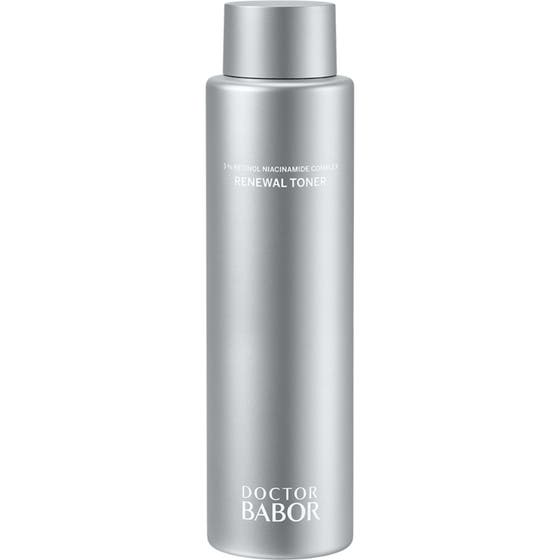 Doctor Babor Renewal Toner förnyande retinol toner i en stilren silverfärgad flaska med matchande lock.